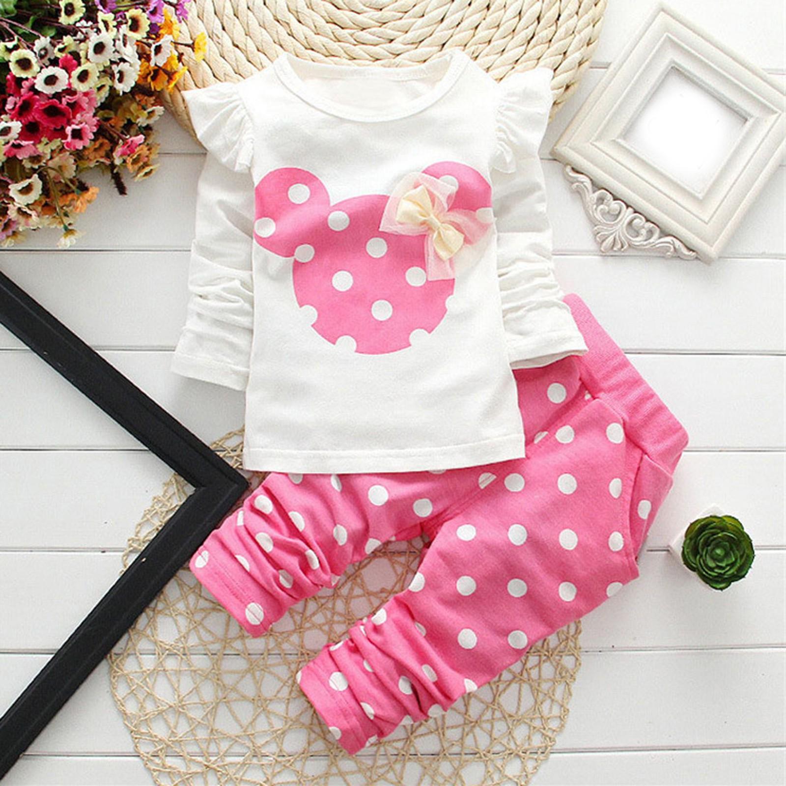 

Комплект одежды из 2 предметов: топы, брюки, банты в горошек 80 розовый