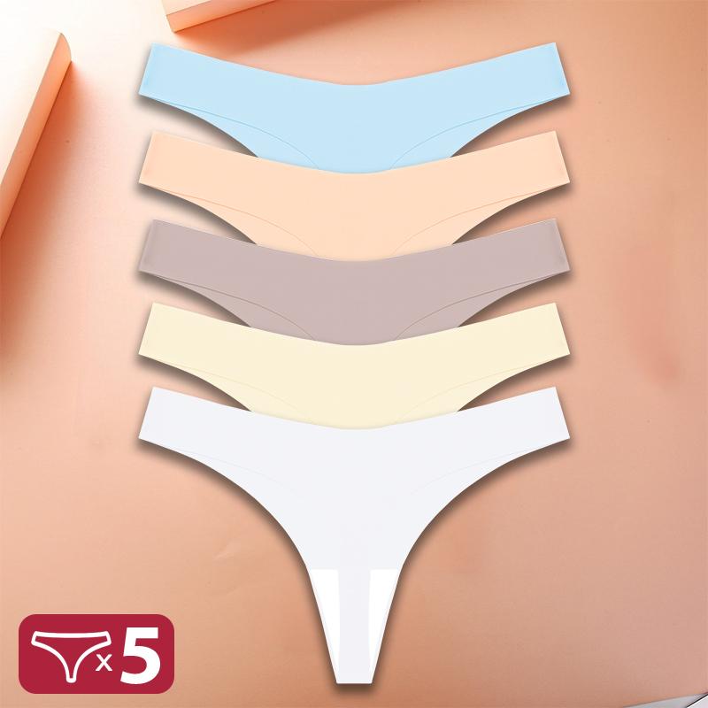 5ks/sada Sexy spodní prádlo G-String Dámské intimní spodní prádlo T-back Bezešvé spodní kalhotky s nízkým pasem Dámské bikiny kalhotky 10 barev XS-XL