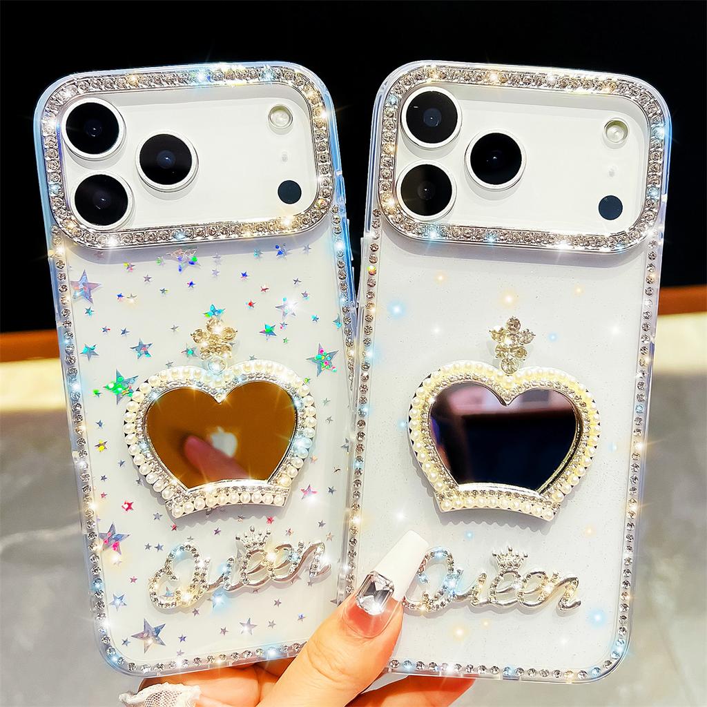Handmade Sparkly Diamond Crown Mirror IMD Phone Case, Compatible with iPhone 13,iPhone 14,iPhone 15,iPhone 16,iPhone 17 Series