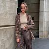 Spring Autumn Vintage Plaid Loose Single Breasted Checkered Shirt Women's Long Sleeve Blouse Casual Shirt