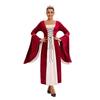 Hot Sale Women's Medieval Costumes Golden Velvet Straps Horn Sleeves Long Dresses Party Stage Performance Costumes
