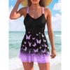 Damset med fjärilstryck Tankini Svart & Lila Gradient Badklänning Beskedna Strandkläder