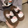 Cute cartoon Hello Kitty fluffy slippers women's thick bottom heightening one-word slippers comfortable outer wear 2025 autumn and winter new models