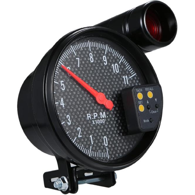 Shkalacar 5 Inch Tachometer Gauge Carbon Fiber 7 Colors Backlight, 0-11,000 RPM Measurement, Optional With LED Pointer