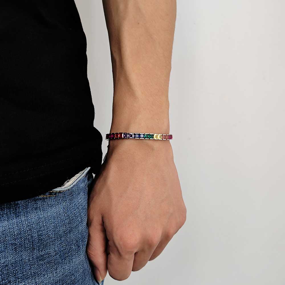Hip Hop Bracelet with 4mm Tennis Chain Micro-Inset Square Zircon Trendy Cute Design Made Copper Hipster Jewelry