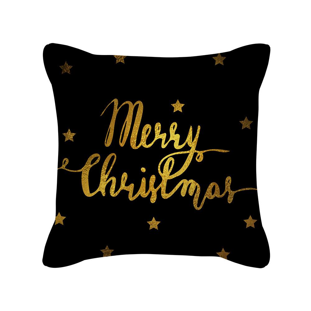 New Black Gold Christmas Pillow Cover New Snowflake Letter Peach Skin Sofa Cushion Cover