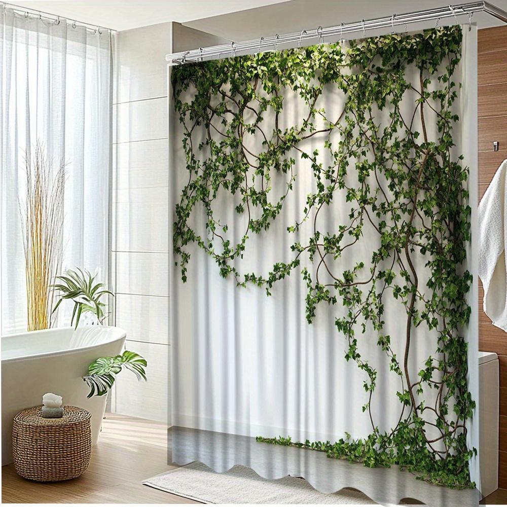 1Pc Green Plant Vine Shower Curtain, Polyester Fabric For Bathroom Decoration, With 12 Hooks 70.8 X 70.8 Inch Shower Curtain