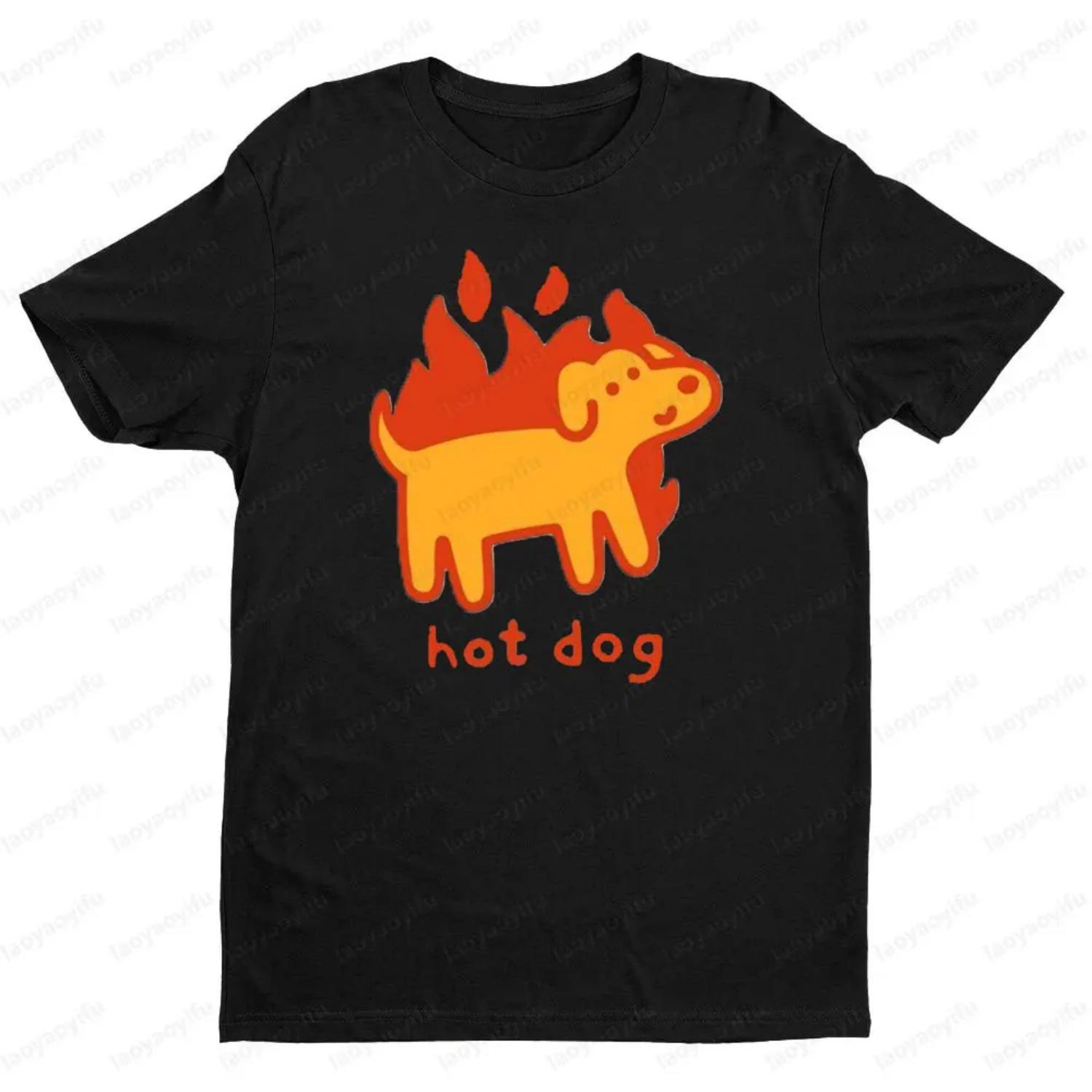 Funny Hot Dog T-shirt Humorous Cute Printed Design T-shirt Men Women Summer Crewneck Cotton Short Sleeve Daily Life Casual Tees S чёрный