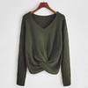 Women Long Sleeve Solid Color V-neck Sexy Cross Knotted Panel Sweater 