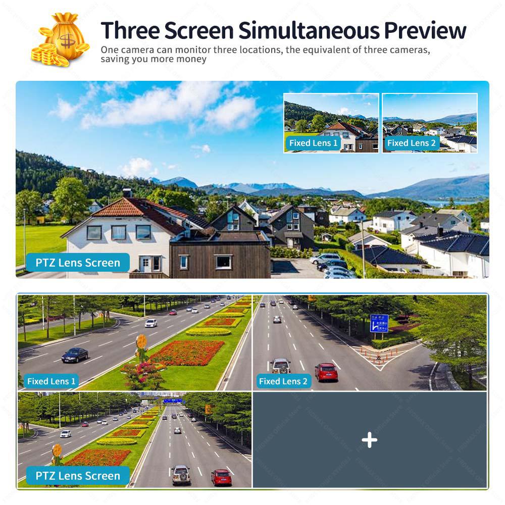 8K 16MP Wifi IP Outdoor Four Lens 10X Zoom PTZ Camera Auto Tracking Smart Security Protection Video Surveillance