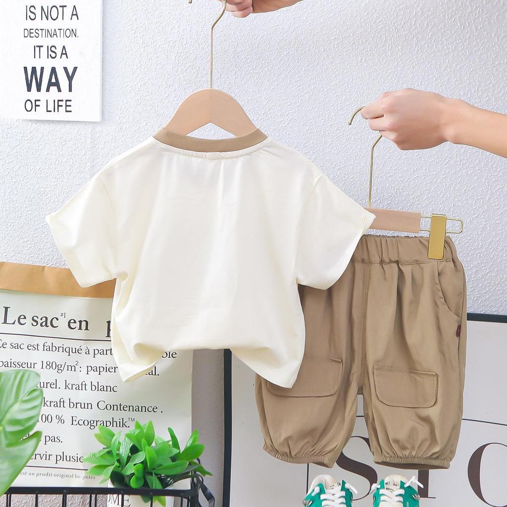 Summer Cartoon T-Shirt & Shorts Set for Infants and Toddlers - Boys' Cute Round Neck Outfit