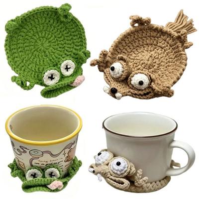 Rutschfeste Gewebte Frosch-Untersetzer Drückbare Gestrickte Tier-Matten Häkel-Eichhörnchen-Untersetzer Heimdekoration