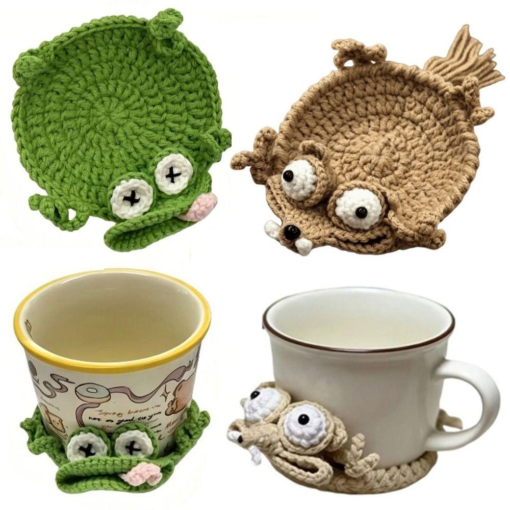 Non-Slip Crochet Squirrel Coasters Creative Knitted Animal Mat Durable Water Cup Mat Tableware