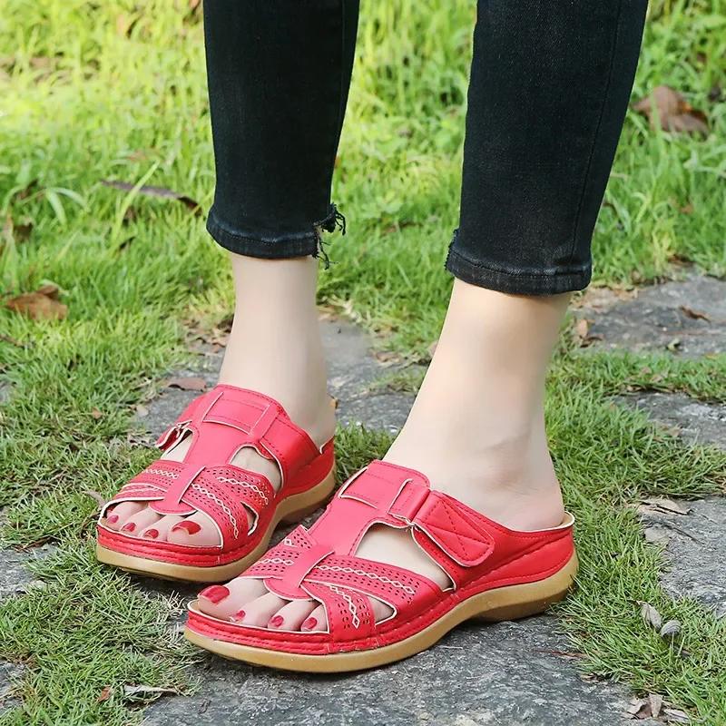 

Fashion Shoes Female 2024 High Quality Summer Women s Slippers Outdoor Open Toe Mid Heel Roman Large Size Concise Beach Slippers Women 35 червоний