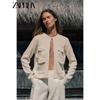 Zaprha 2025 Autumn New French Style Design Sense Pocket Decoration Round Neck Long Sleeve Knitted Outerwear 6427021
