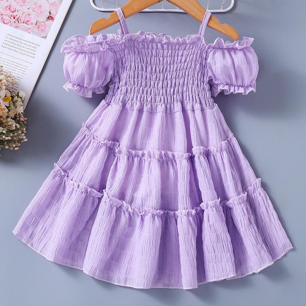 Mädchen Träger Plissee Kleid Kind Sommer Knospe Ärmel Casual Nähte Kuchen Prinzessin Kleider Kinder Baby Kleidung für 2 bis 8 Jahre alt