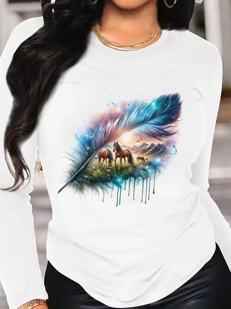 (Asian Size) T Shirt Tee Women Clothing Butterfly Cute Long Sleeve Print Autumn Winter Spring Casual Fashion Top O-neck Graphic T-shirts