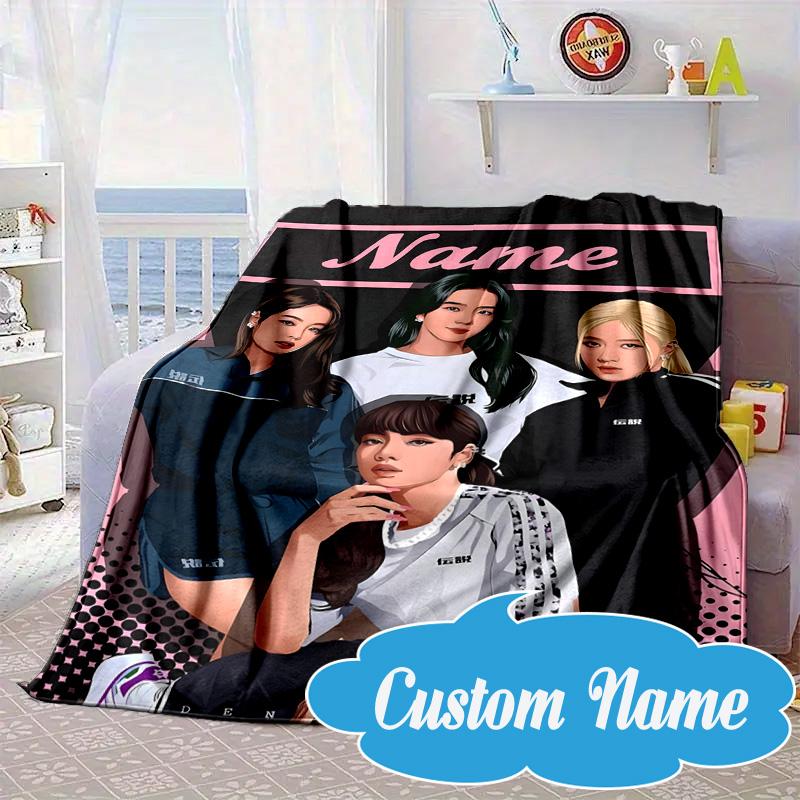 Custom Name Kpop Group Fashion Blanket bed sofa Blanket Flannel Blanket for Camping, Hiking, Picnic Essentials,gift for Fan family