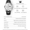 Olevs Men's Chronograph Waterproof Analog Watch Black Leather Strap Date Display Fashion Timepiece White Dial