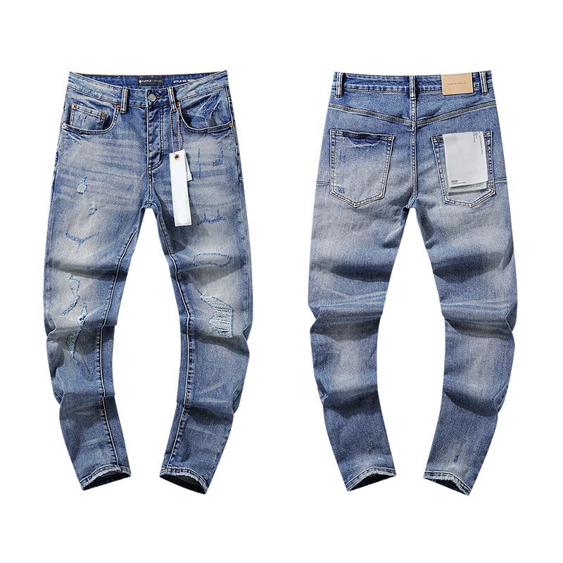 European and American Purple Slim Men's Trendy Light Luxury Elastic Jeans