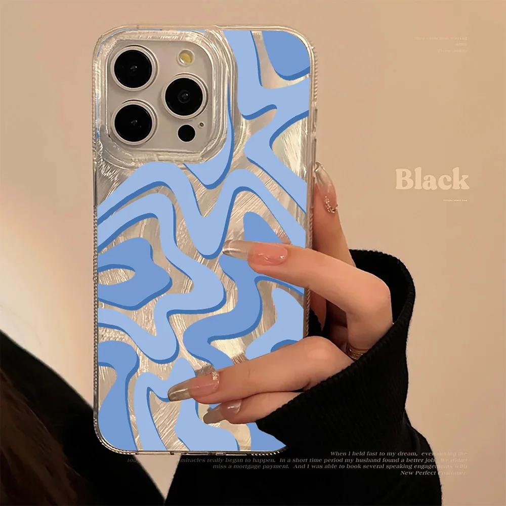 Metallic Wave Pattern Soft Shockproof Phone Case for iPhone 17 Air 16 15 13 12 11 ProMax Pro Plus Protective Slim Fit Shell