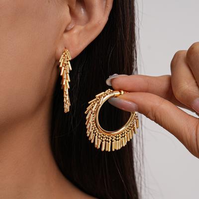 Geometric C-fringed Silver Needle Earrings Simple Earrings