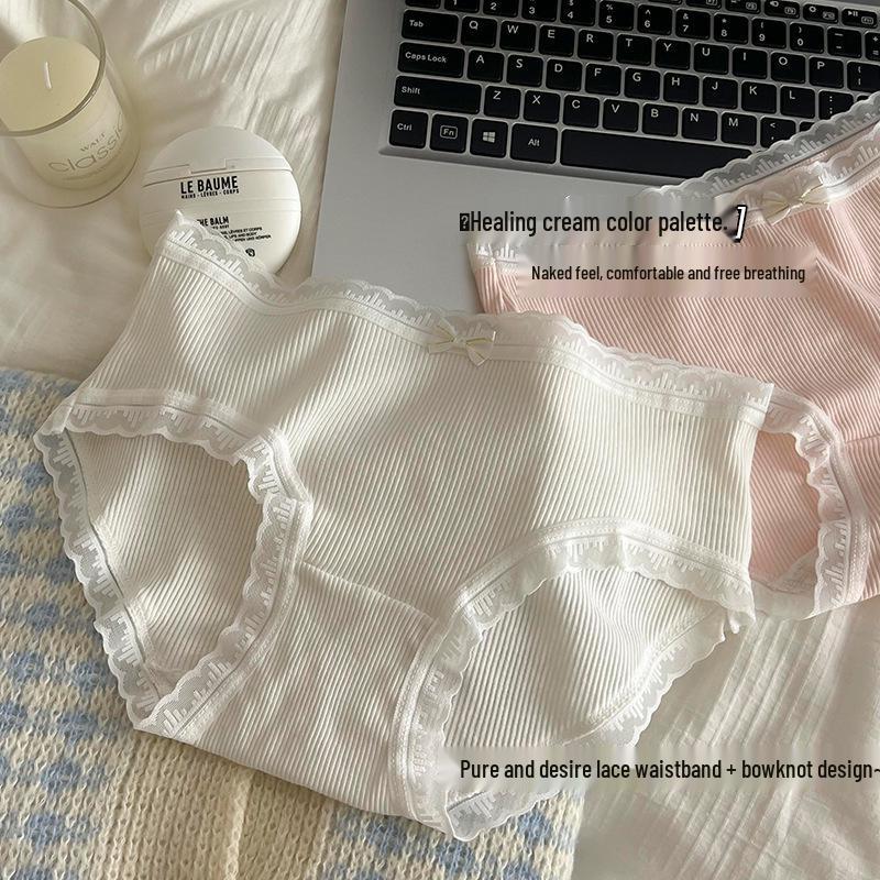 7A Antibacterial Cotton Lace-Trim Seamless Mid-Waist Underwear for Girls