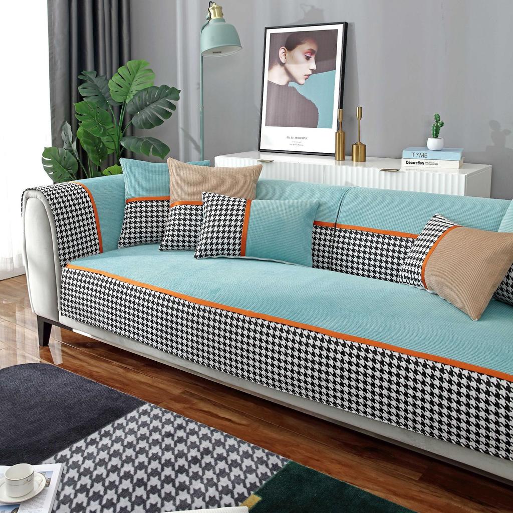 Four Seasons Universal Corn Velvet Houndstooth Sofa Cushion Modern Simple Non-Slip Sofa Cushion Towel Cover