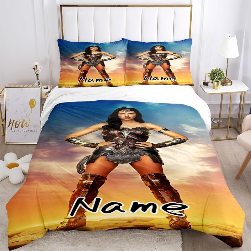 Custom Textile Wonder Woman Peace Bedding 3 Piece Set HD Print Duvet Cover Pillowcases for Teens Adult Bedroom Decoration