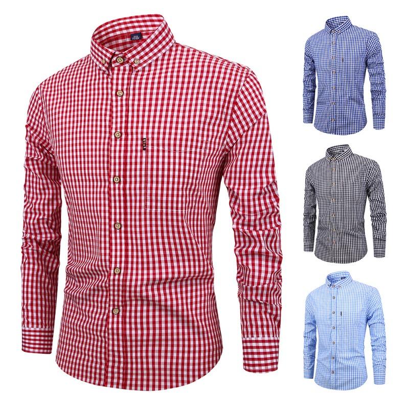 Cel mai vândut transfrontalier Cămașă cu mânecă lungă în carouri 100% bumbac pentru bărbați, Cămașă casual clasică cu nasturi, model Gingham Vichy