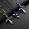 American USA Flag Necklace For Men Stainless Steel Cross Pendant Chain For Women The Stars And Stripes Jewelry Gift