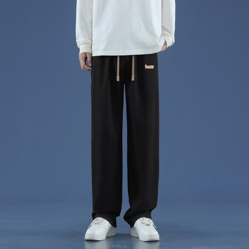 Autumn Winter Men's Black Straight Wide Leg Jeans High Street Loose Fit Denim Pants Casual Trousers Street Style