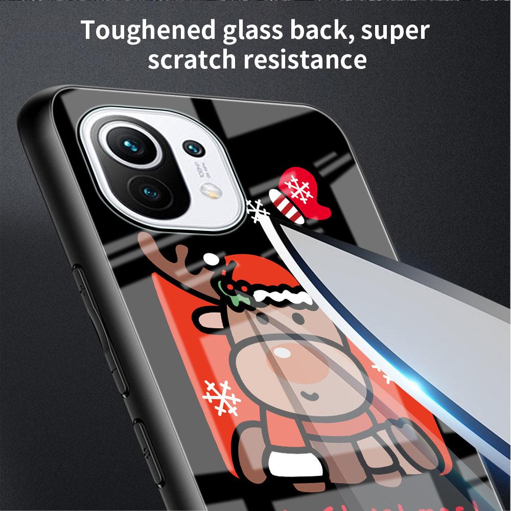 Glass Case For Xiaomi Poco X3 NFC 11 Lite 11T F3 M3 For Redmi Note 11 10 9 8 Pro 10S 9S 9A 9C Phone Cover Snowman Christmas Cute
