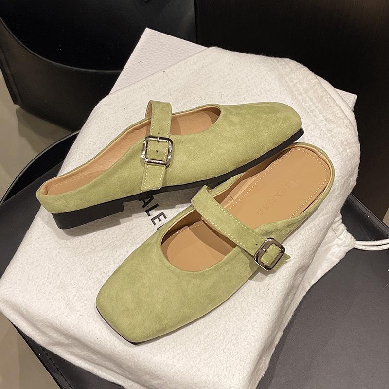 French Evening Breeze Flat-bottomed Bag Head Half Slippers Women's Outer Wear 2025 New Spring and Summer One-pedal Muller Half-tray Single Shoes
