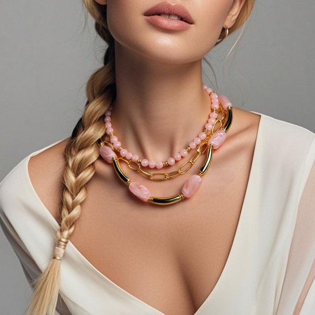 European & American Multi-Layer Geometric Beaded Necklace - Creative Design (NK27260)