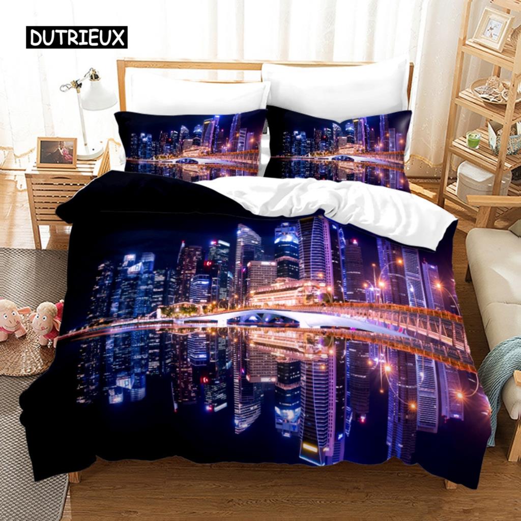 

Комплект постельного белья с видом на ночной город Нью-Йорк, размер Queen, пододеяльник, наволочка, комплект мягкого домашнего текстиля, постельное белье EU single(135x200cm)