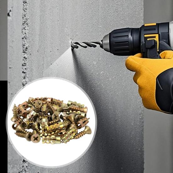 10/30/50/100Pcs Expansion Screw Set, Anti-sag Cabinet Hinge Screws for Wood Tile Concrete Walls Drywall
