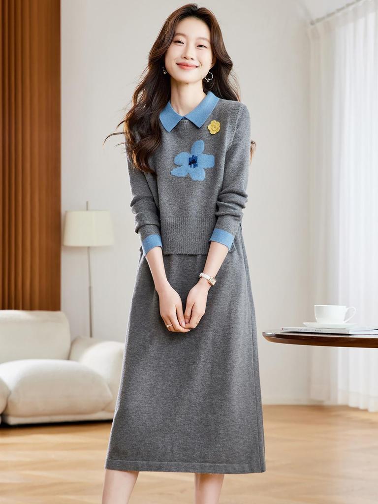 2025 Autumn/Winter Women's Temperament Knit Dress & Vest Set