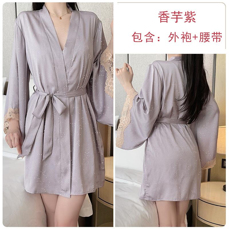 Women's Lace Padded Comfy Backless Sleep Dress with Robe Lounge Set