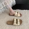 Romantic Vacation Style~! Seaside French Lazy Ins Summer Leather Cool Slippers Women's Breathable Soft Bottom One-word Slippers