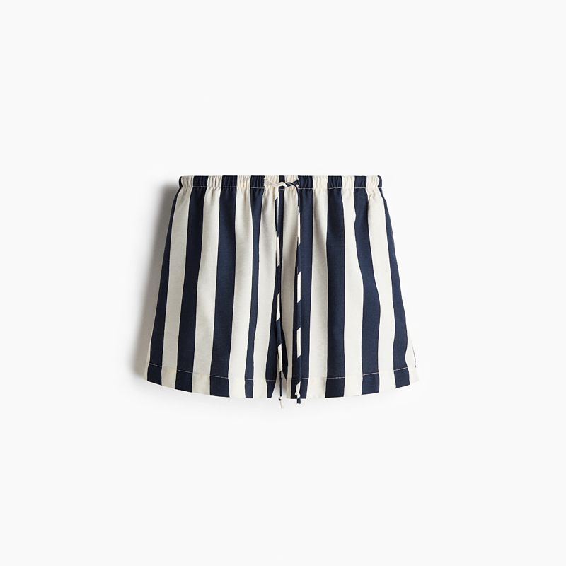 

HM Casual Pants 2025 Summer Women clothes New Fashion Comfortable Drawstring Shorts 1282566 Navy/Stripes 170/88