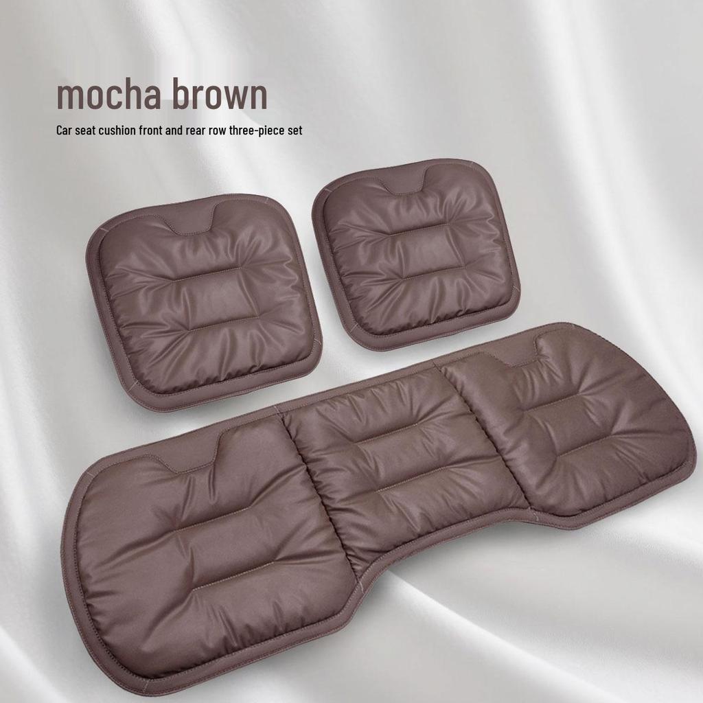 Stain-Resistant Leather Car Seat Cushion Set: High-End Three-Piece for Front and Rear 
