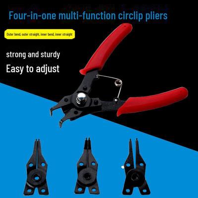 4-in-1 Multifunctional Snap Ring Pliers: Versatile for Internal/external Use, with Interchangeable Heads for Shaft Spring Assembly and Disassembly.