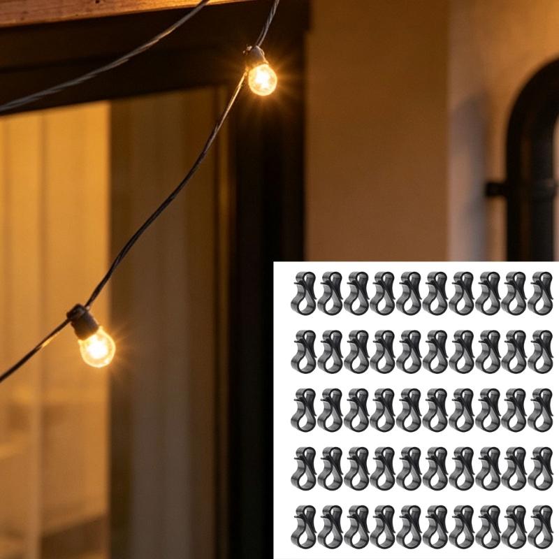 Rounded Black S Hangers with Open Curved Ends, 50-Pack for No-Tie String Light Placement, Small Decorations, Balcony Displays, and Indoor Organization