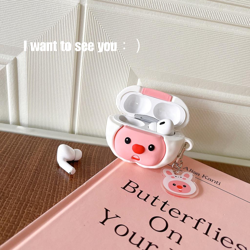 Roztomilé 3D kreslené pouzdro Králík Bobr s klíčenkou pro pouzdro Airpods Pro 2, Měkký ochranný silikonový kryt na sluchátka pro dívky/ženy