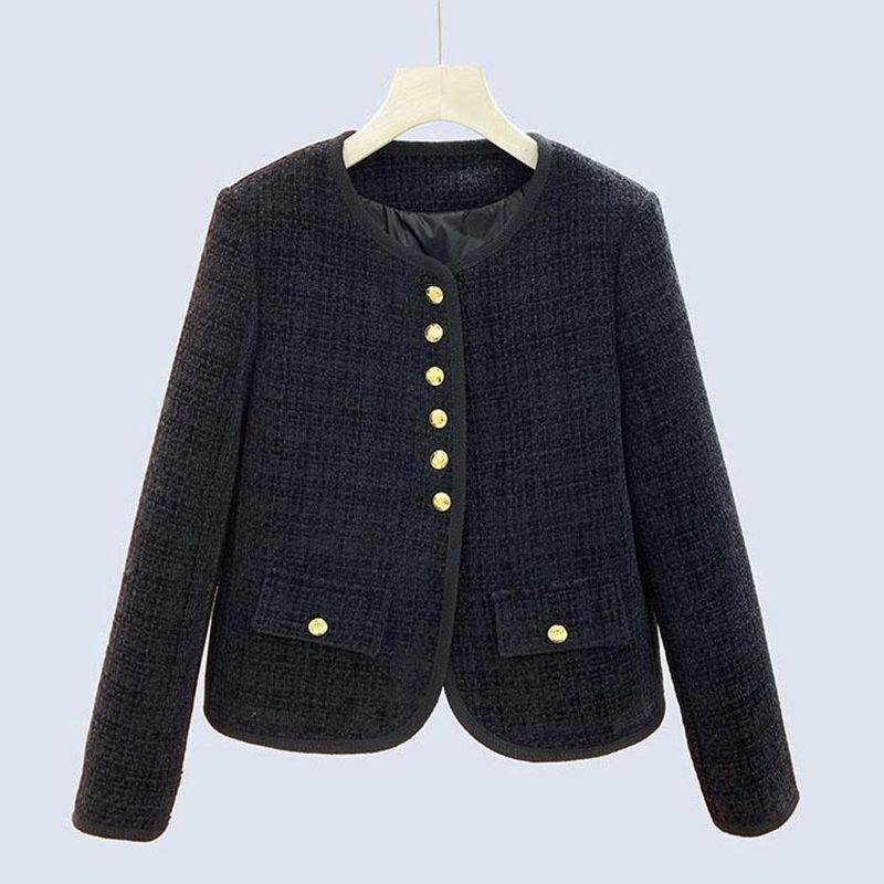 Spring Short Tweed Jacket French Style Round Neck Fashionable Petite Coat