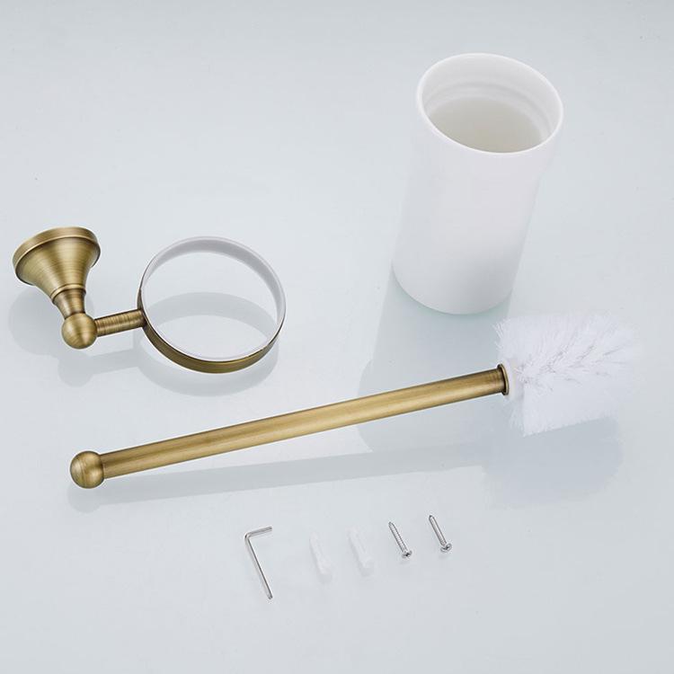 Retro Brass Toilet Brush Holder with White Ceramic Cup - European Antique Style Bathroom Hanger