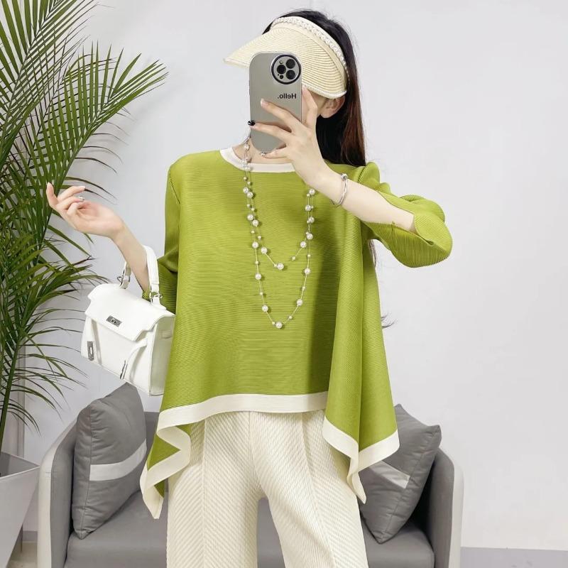 Tops for Women Spring New Style Casual Mid-sleeve T-shirts Loose Fashion Pleats