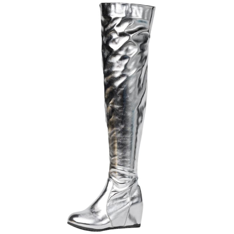 

Золотые Серебряные Ботфорты Женские Зимние Сапоги Новый Тренд 2024 Роскошные Клиновидные Каблуки Женские Длинные Сапоги Большого Размера Обувь 35 серебряный