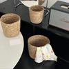 Handmade Straw Woven Flower Basket & Desktop Rattan Storage Ornament for Green Plants